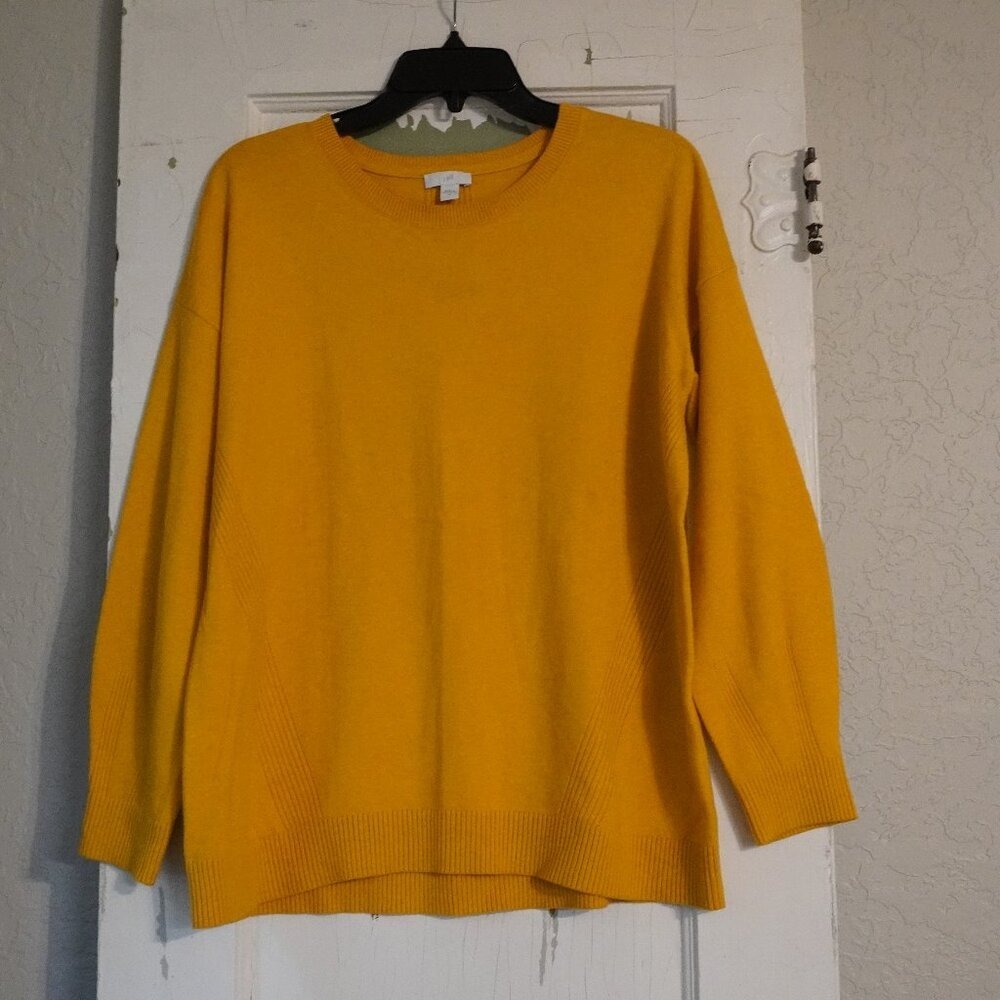 J. Jill Mustard Yellow‎ Cotton Blend Ribbed Detail Crewneck Sweater Medium